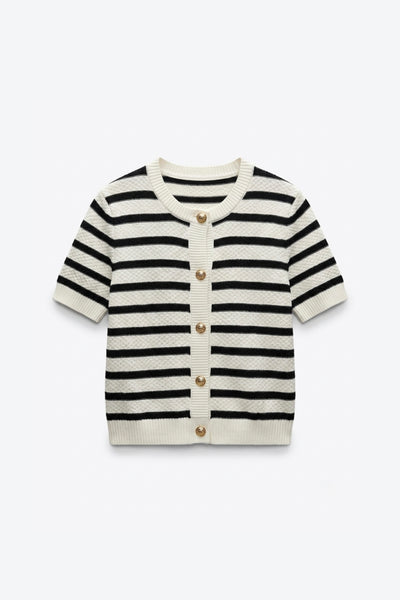CARDIGAN EN MAILLE RAYÉ À BOUTONS DORÉS