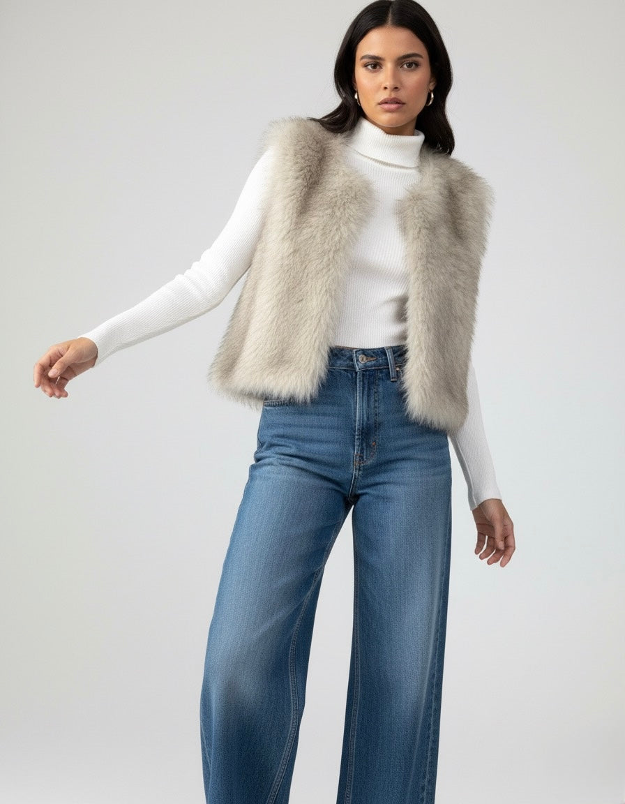 GILET SANS MANCHES EFFET FOURRURE