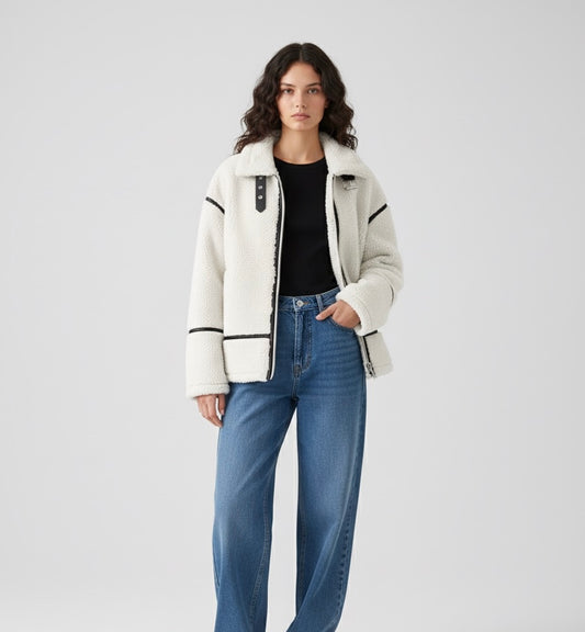 VESTE EFFET LAINE AVEC DÉTAILS CONTRASTÉS