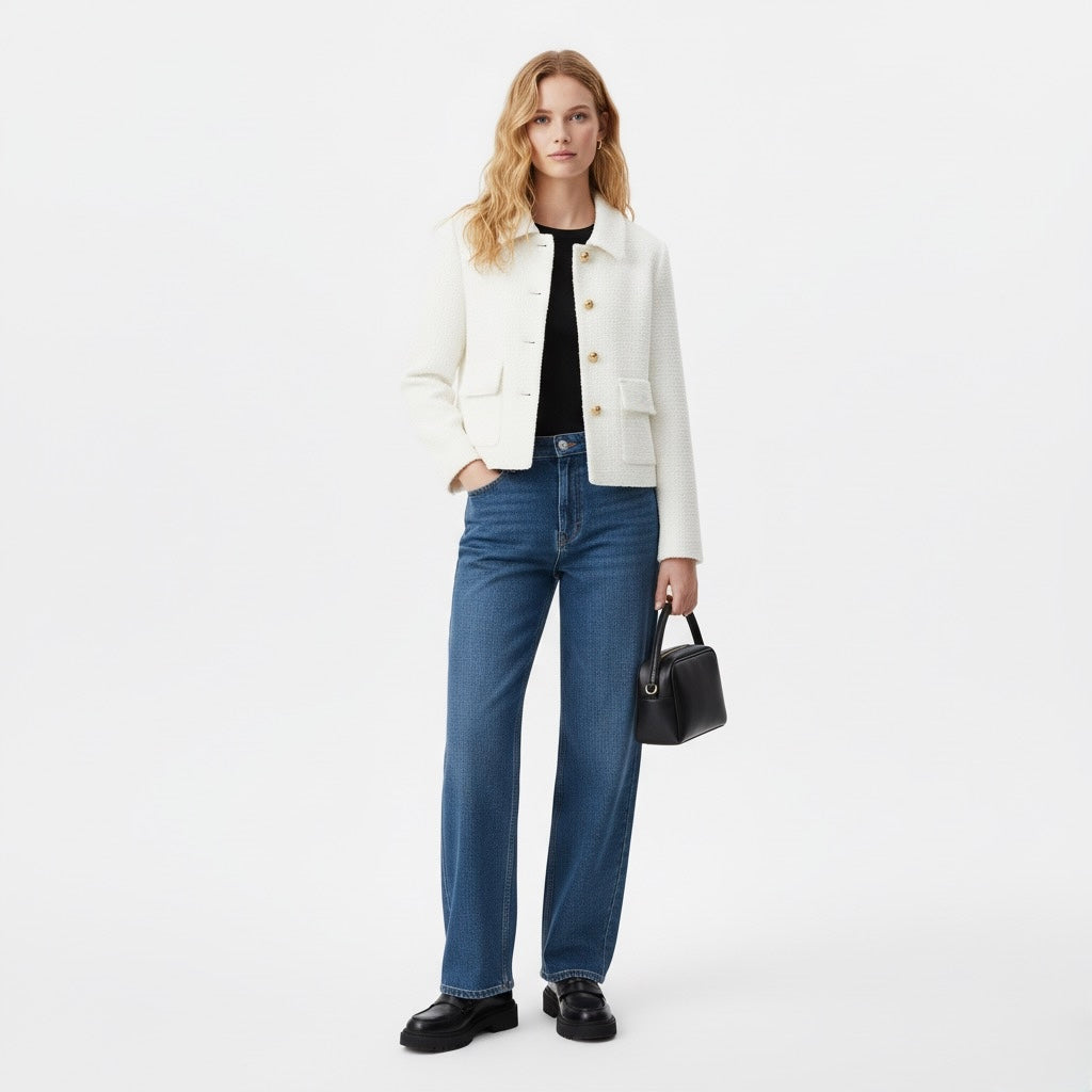 VESTE COURTE STRUCTURÉE À BOUTONS MÉTAL