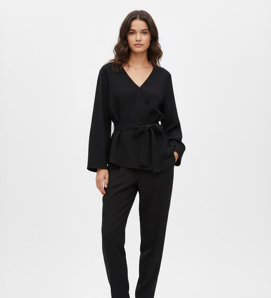 BLOUSE CEINTURÉE À MANCHES LONGUES