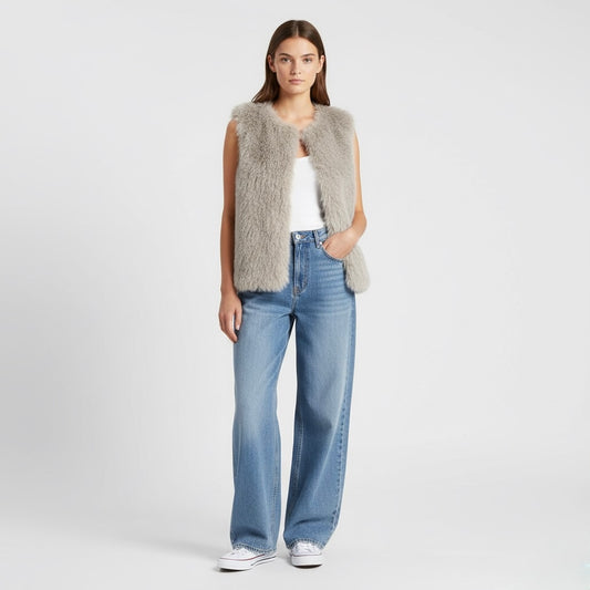 GILET SANS MANCHES EFFET FOURRURE