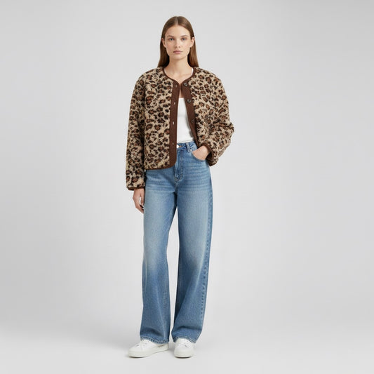 Cappotto effetto lana con stampa leopardata • Donna