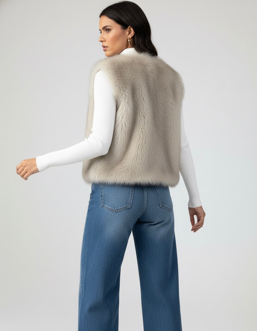 GILET SANS MANCHES EFFET FOURRURE