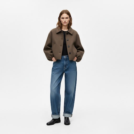 MANTEAU DROIT EFFET LAINE