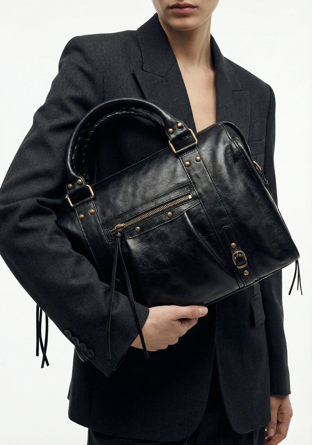 Sac à main en cuir brossé Noir