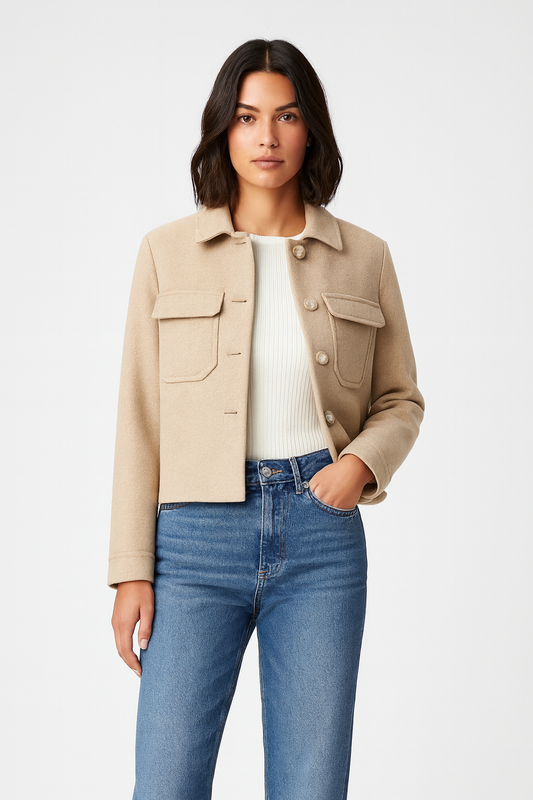 VESTE EFFET LAINE À POCHES PLAQUÉES