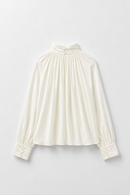 BLOUSE PLISSÉE COL MONTANT
