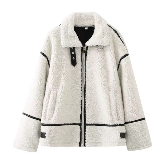 VESTE EFFET LAINE AVEC DÉTAILS CONTRASTÉS