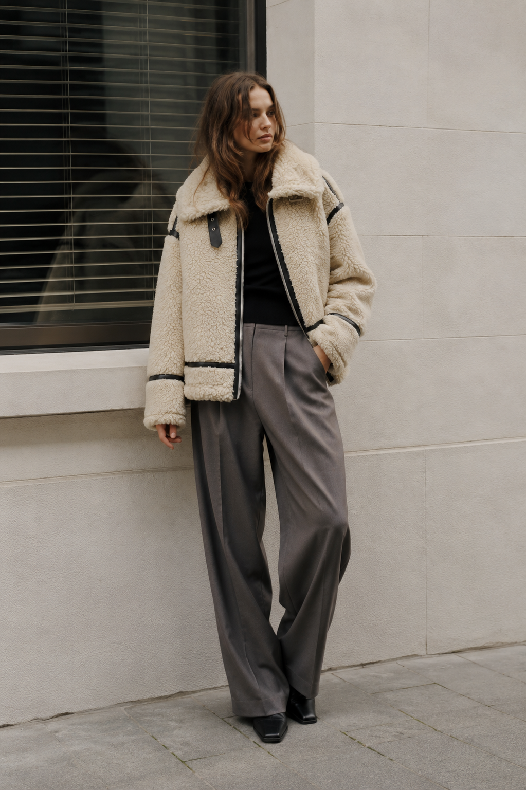 VESTE EFFET LAINE COL REVERS