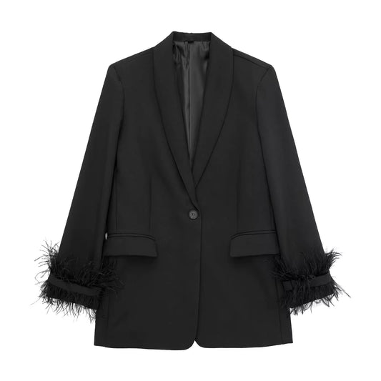 BLAZER LONG AVEC DÉTAILS PLUMES