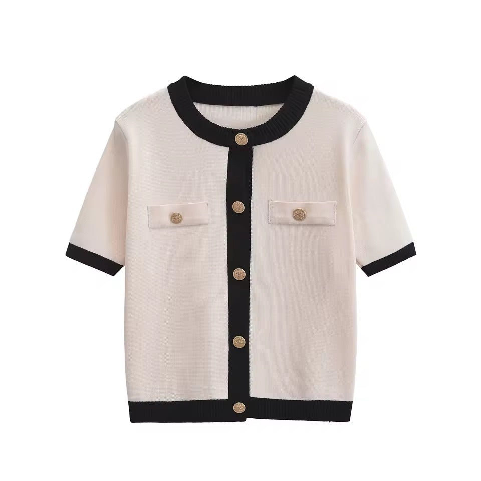 CARDIGAN CONTRASTÉ À BOUTONS DORÉS