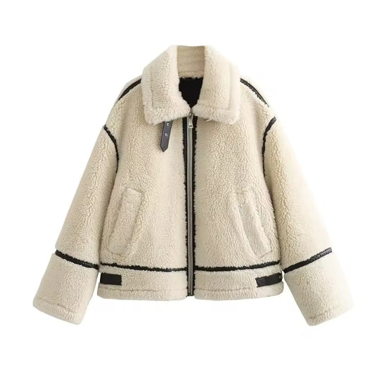 VESTE EFFET LAINE COL REVERS