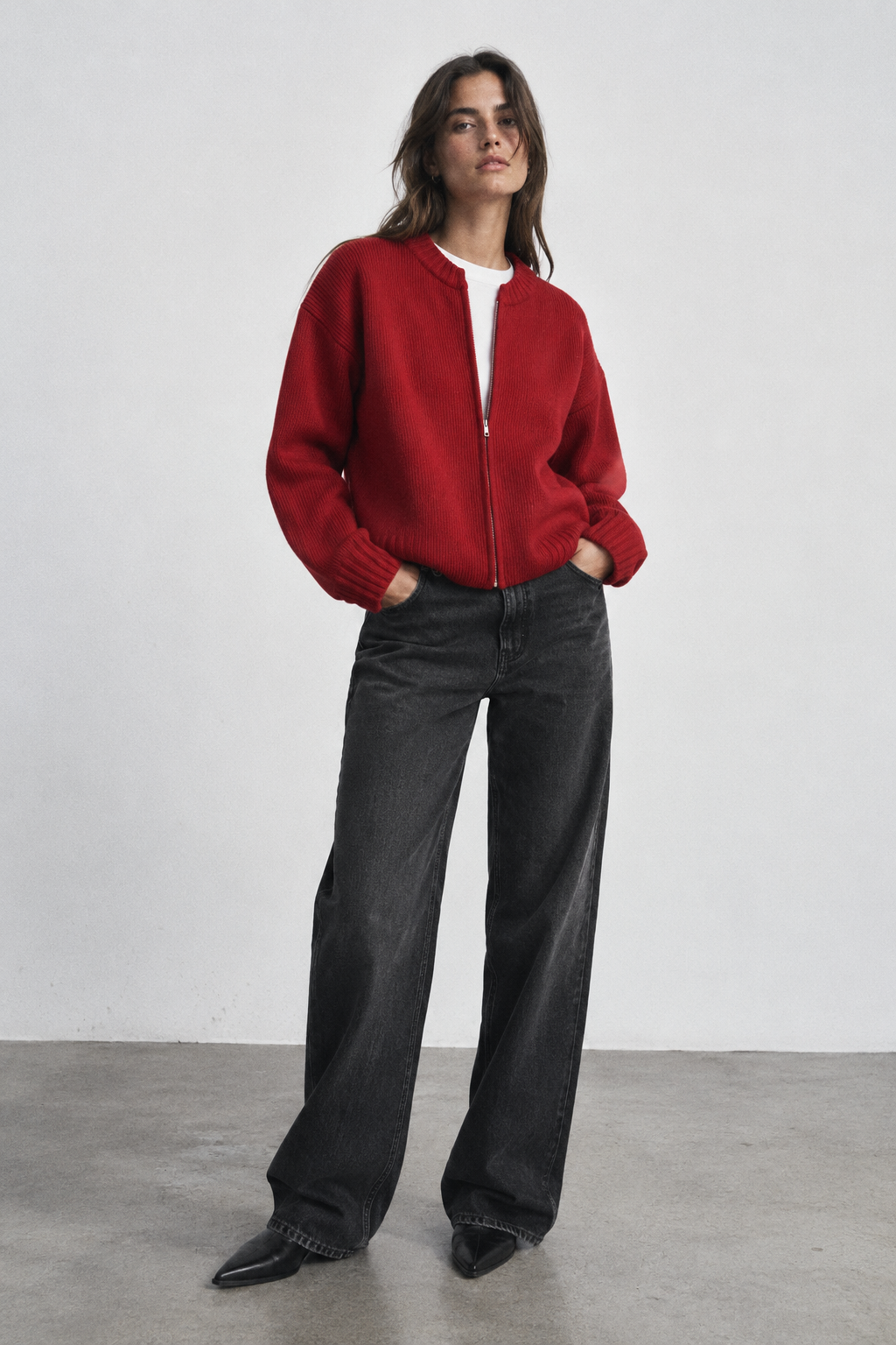 CARDIGAN EN MAILLE À COL ROND ET MANCHES LONGUES