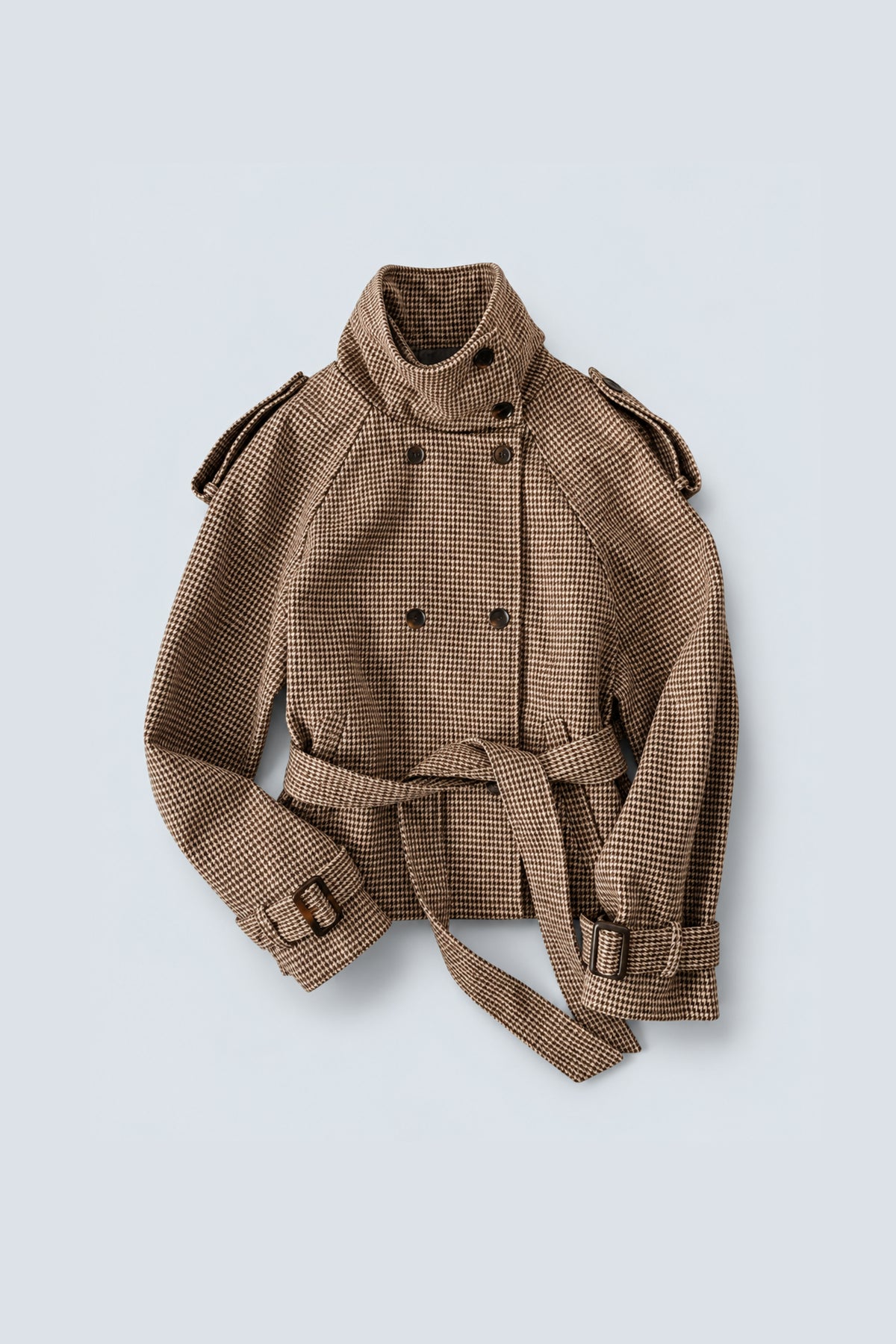 VESTE COURTE STYLE TRENCH À MOTIF PIED-DE-POULE
