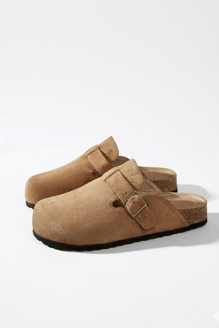 MULES EN DAIM PU MARRON