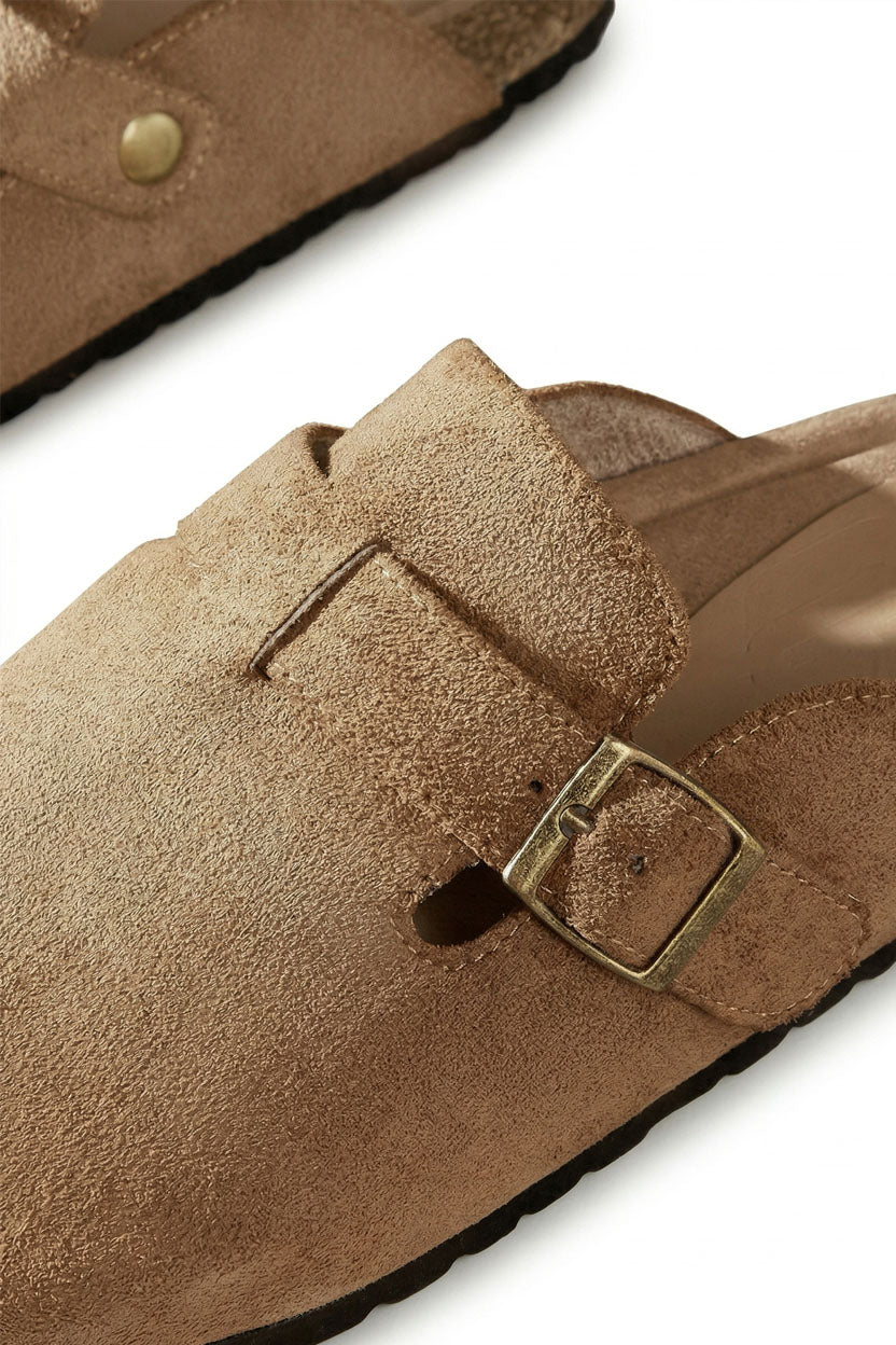 MULES EN DAIM PU MARRON