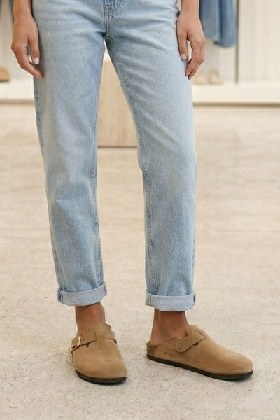 BROWN FAUX SUEDE MULES