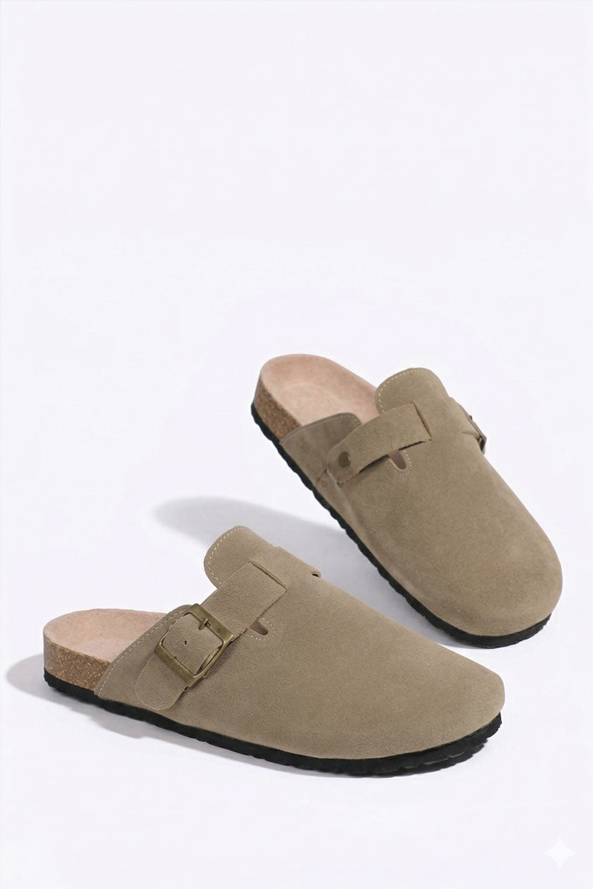 MULES EN DAIM PU TAUPE