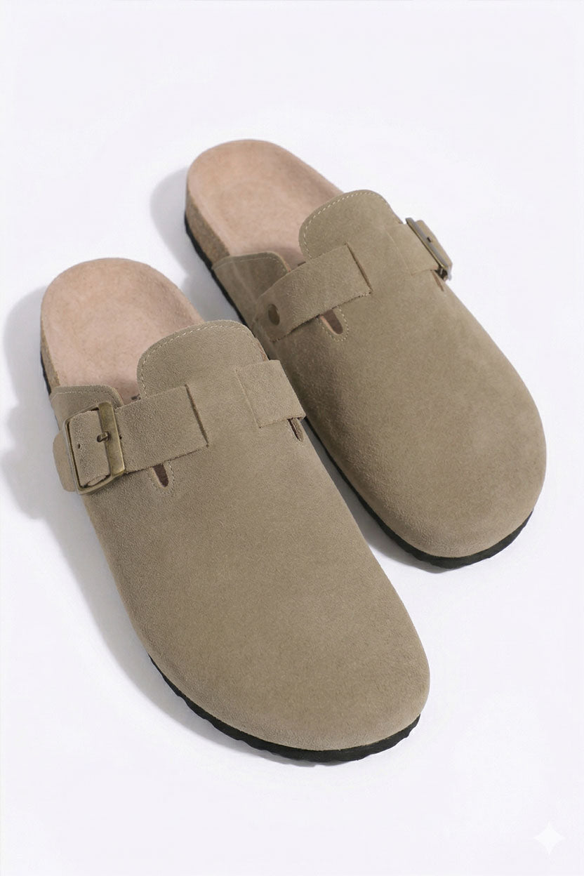 MULES EN DAIM PU TAUPE