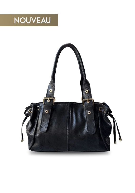 SAC A MAIN EN CUIR SUÈDE À LACETS NOIR