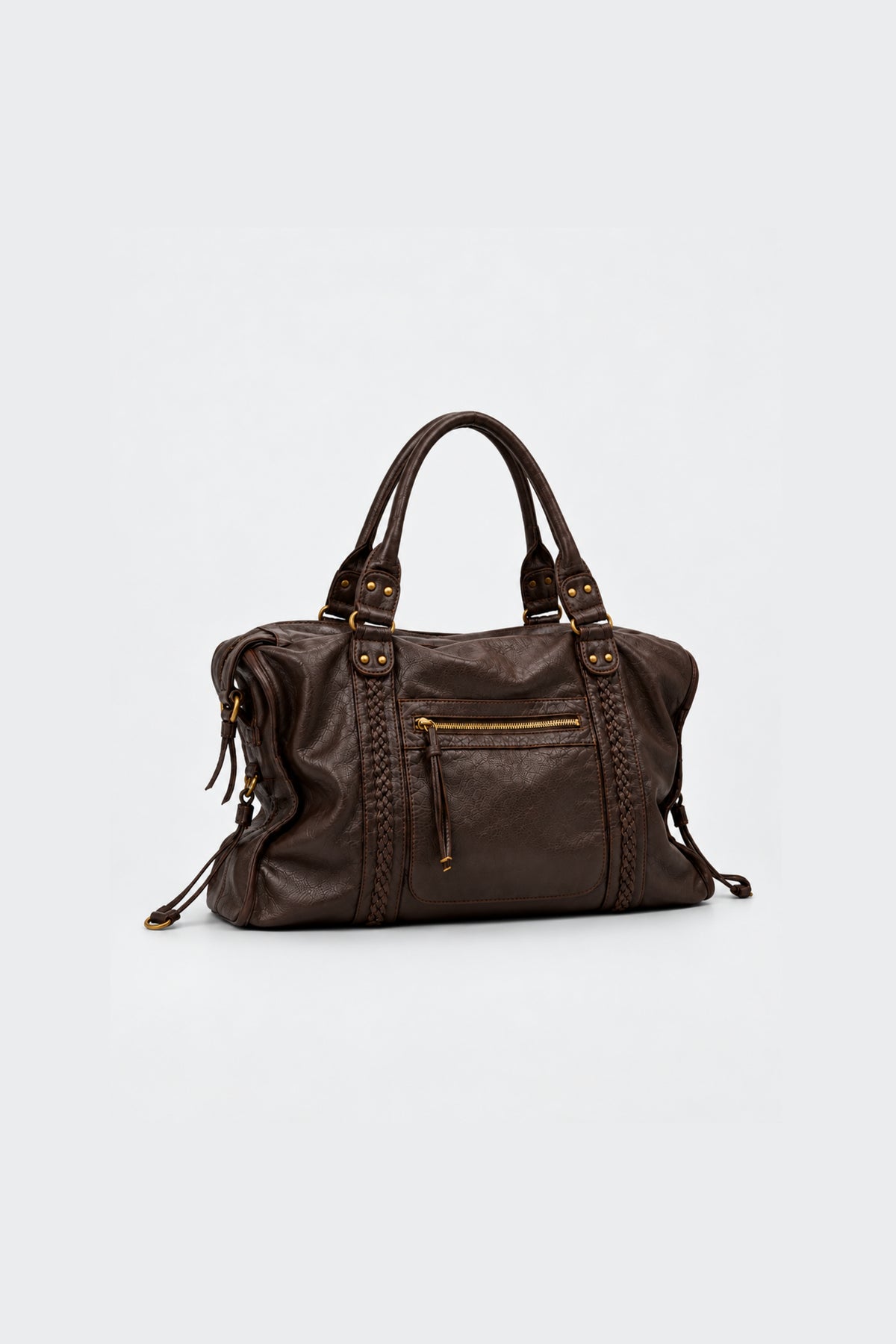 SAC CITY EFFET CUIR VIEILLI À DÉTAILS TRESSÉS