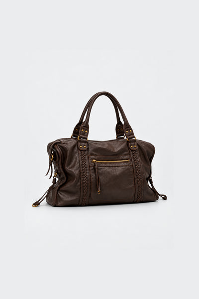 SAC CITY EFFET CUIR VIEILLI À DÉTAILS TRESSÉS