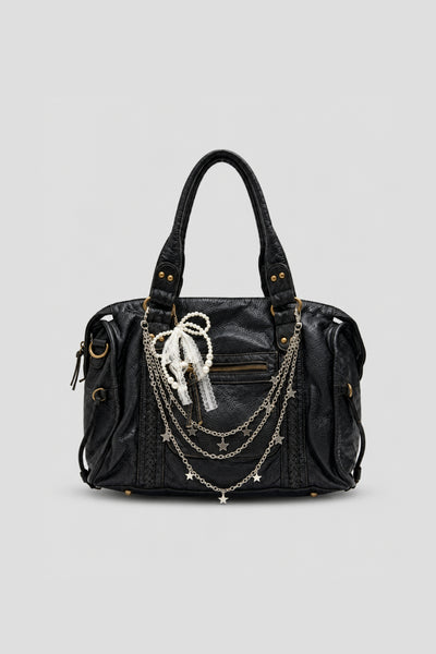 SAC CITY EFFET CUIR FROISSÉ À CHAÎNES ET ÉTOILES