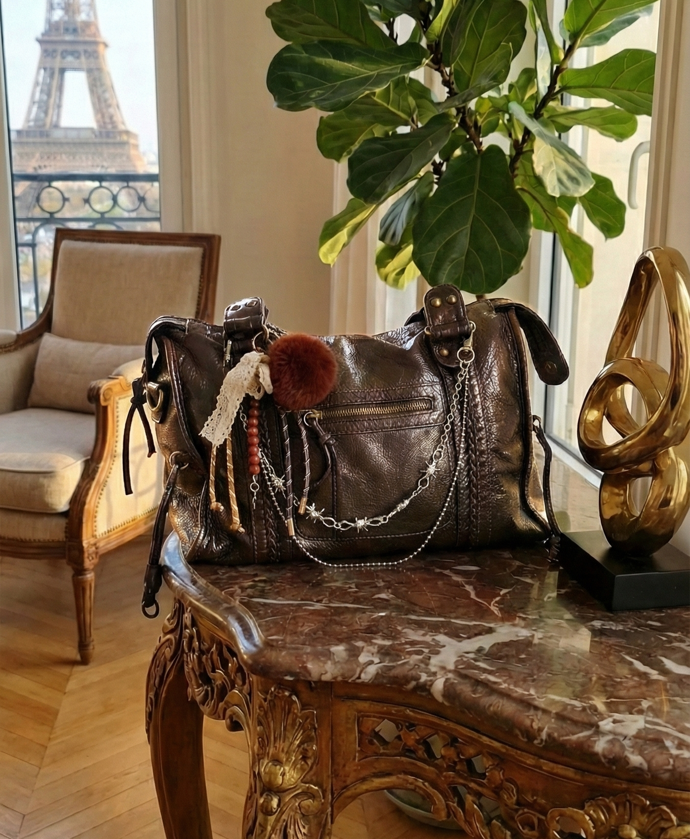 SAC À MAIN COFEE ORNE EN CUIR PU MAISON MOSSEN