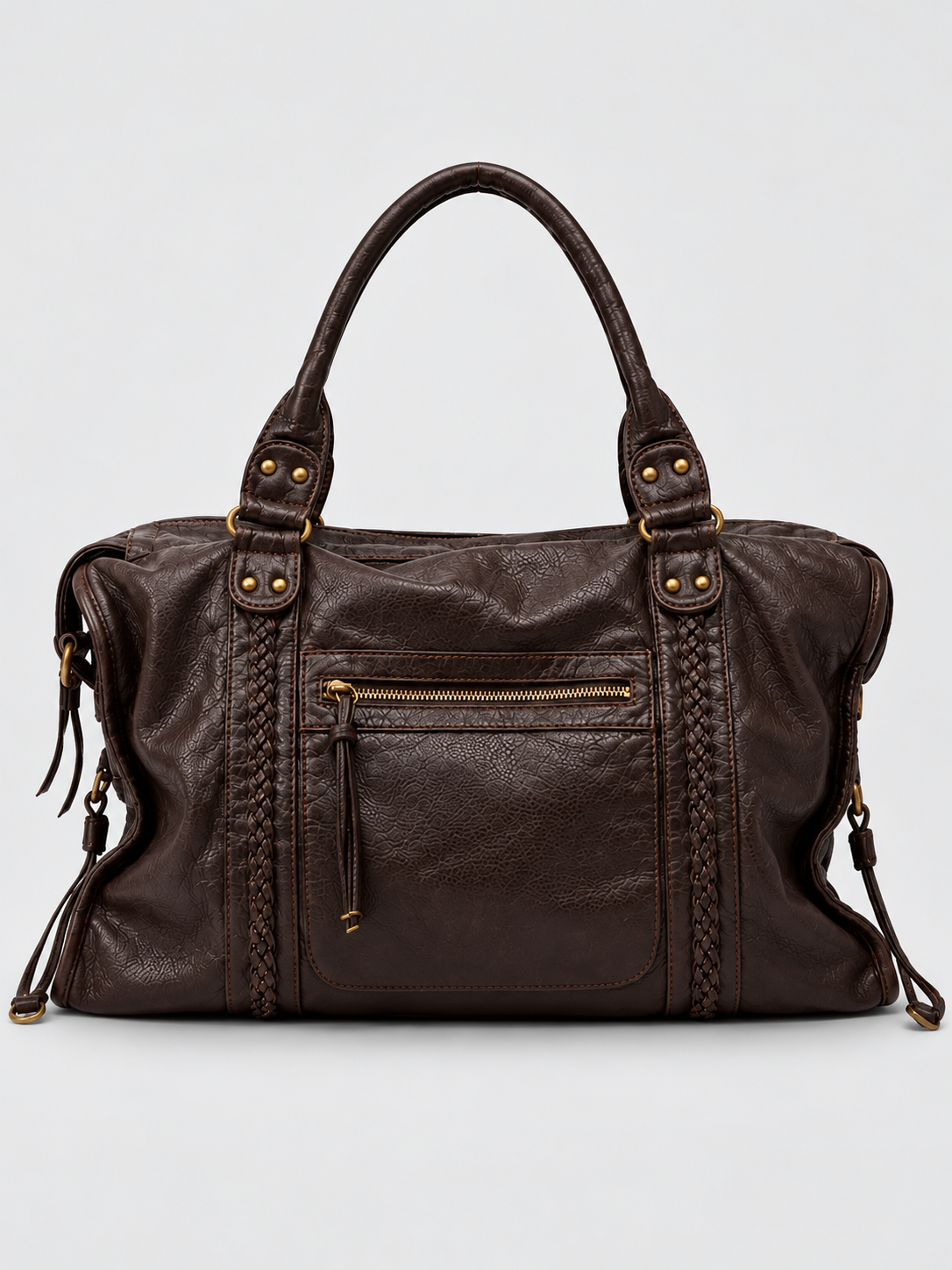 SAC CITY EFFET CUIR VIEILLI À DÉTAILS TRESSÉS