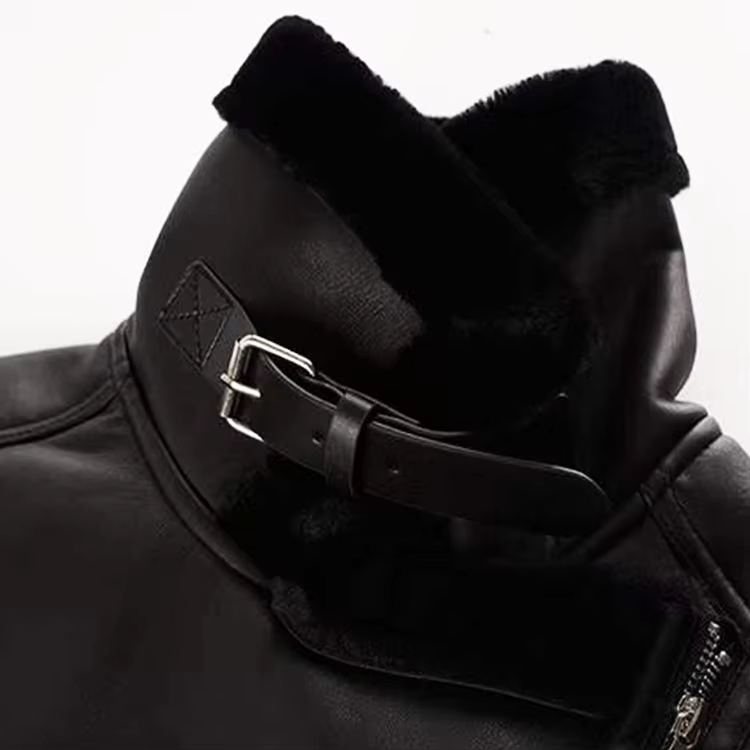 BLOUSON PERFECTO EN CUIR ET PEAU LAINÉE