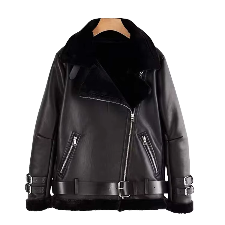 BLOUSON PERFECTO EN CUIR ET PEAU LAINÉE