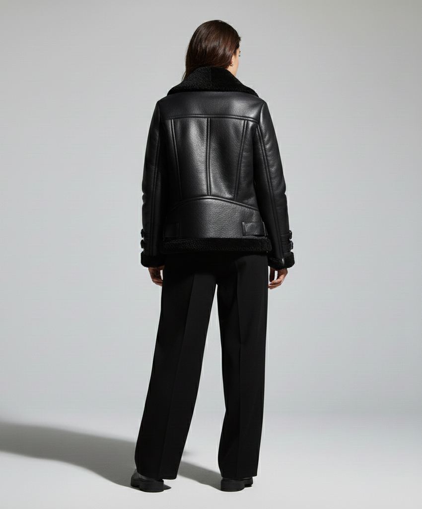 BLOUSON PERFECTO EN CUIR ET PEAU LAINÉE