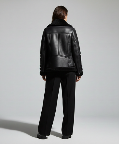 BLOUSON PERFECTO EN CUIR ET PEAU LAINÉE