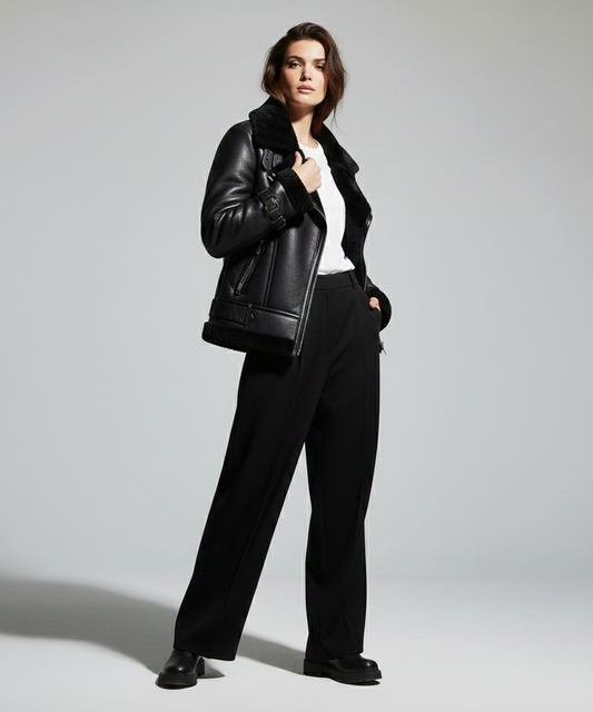 BLOUSON PERFECTO EN CUIR ET PEAU LAINÉE