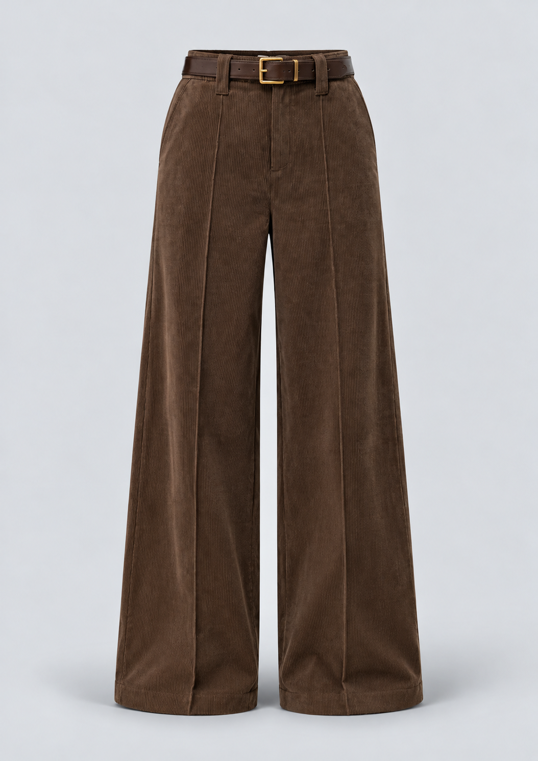 PANTALON LARGE EN VELOURS CÔTELÉ AVEC CEINTURE