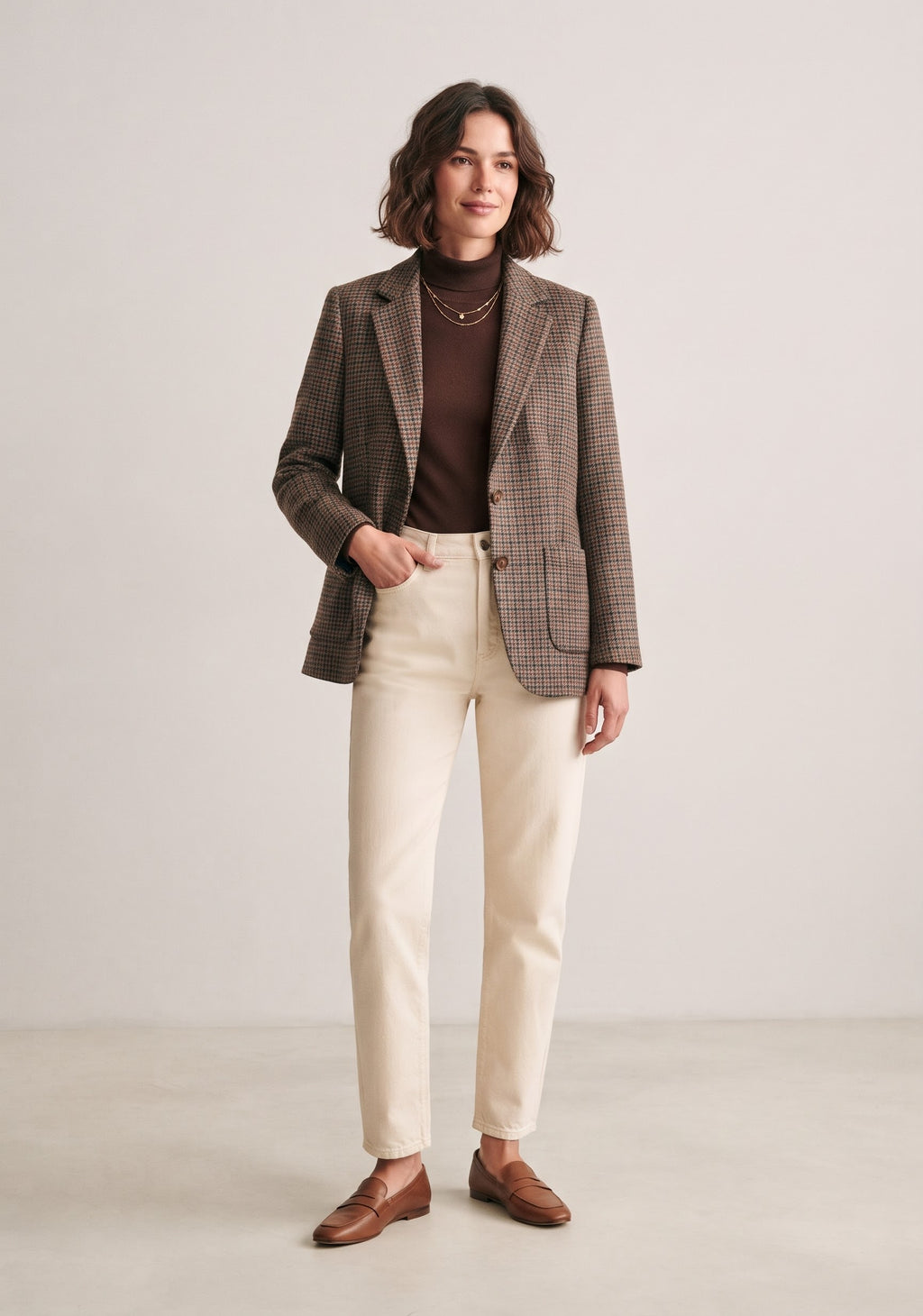 VESTE BLAZER À MOTIF PIED-DE-POULE