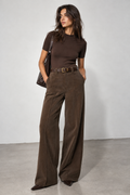 PANTALON LARGE EN VELOURS CÔTELÉ AVEC CEINTURE