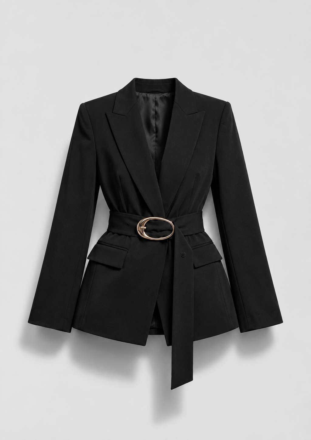 BLAZER CINTRÉ À CEINTURE ET BOUCLE MÉTALLIQUE (Copie)