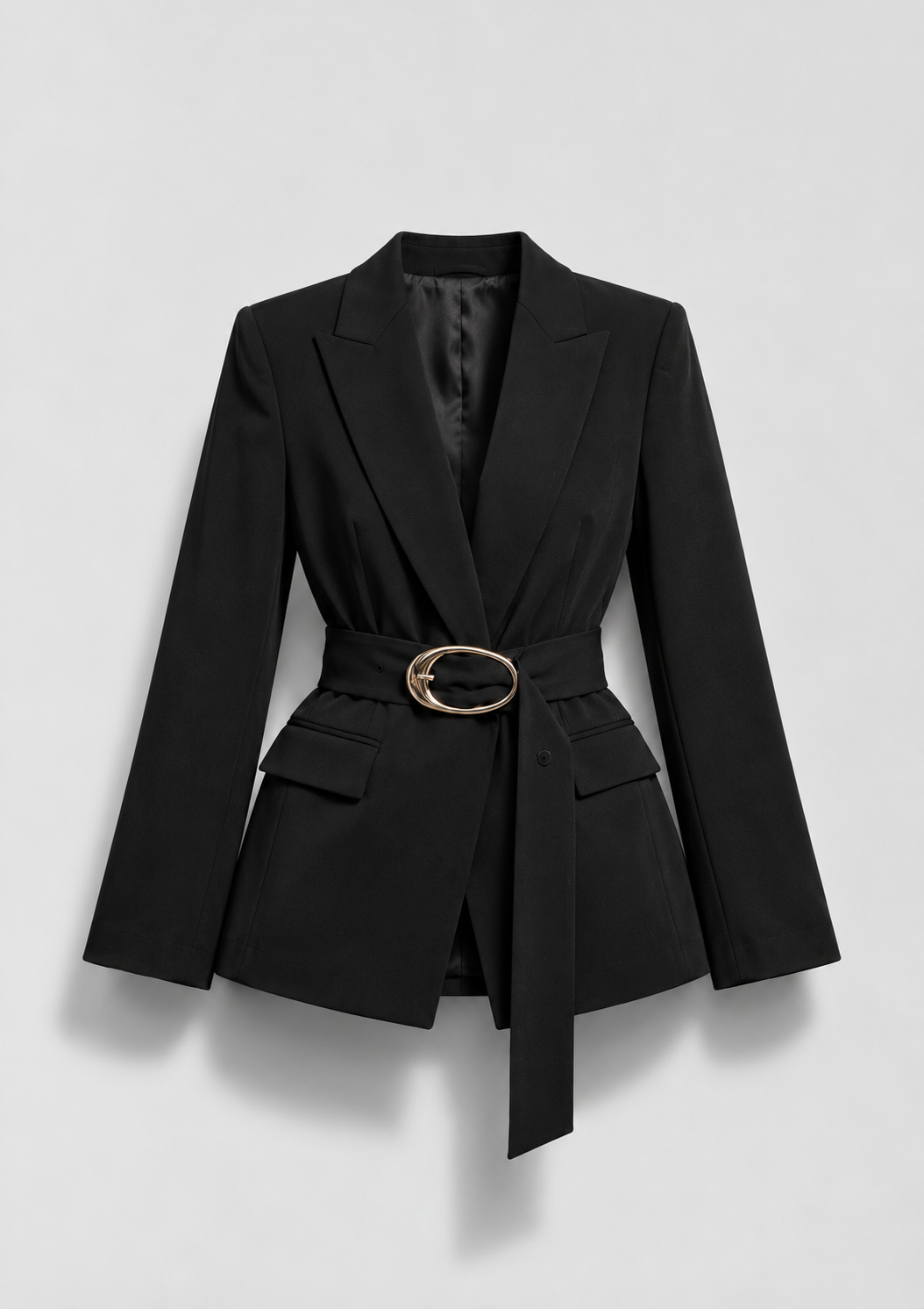 BLAZER CINTRÉ À CEINTURE ET BOUCLE MÉTALLIQUE (Copie)