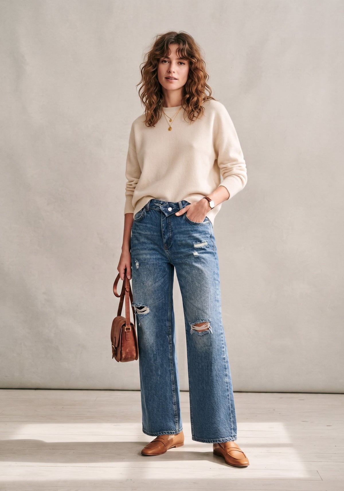 JEAN WIDE-LEG EN DENIM À TAILLE CROISÉE