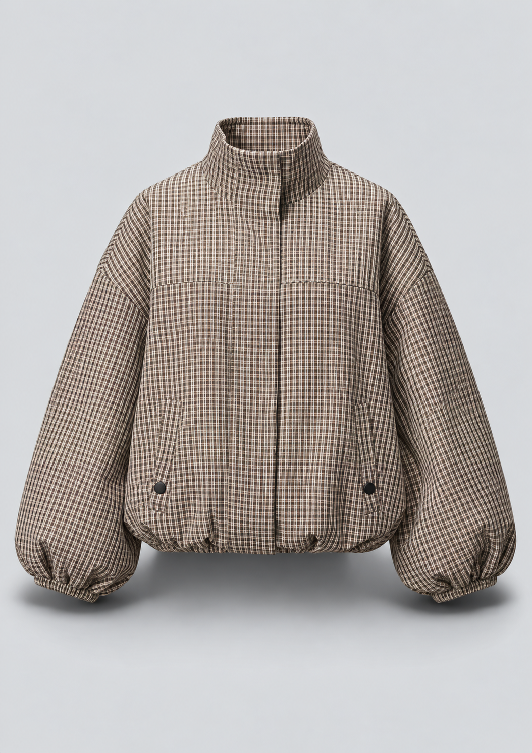 VESTE COURTE À CARREAUX ET COL MONTANT