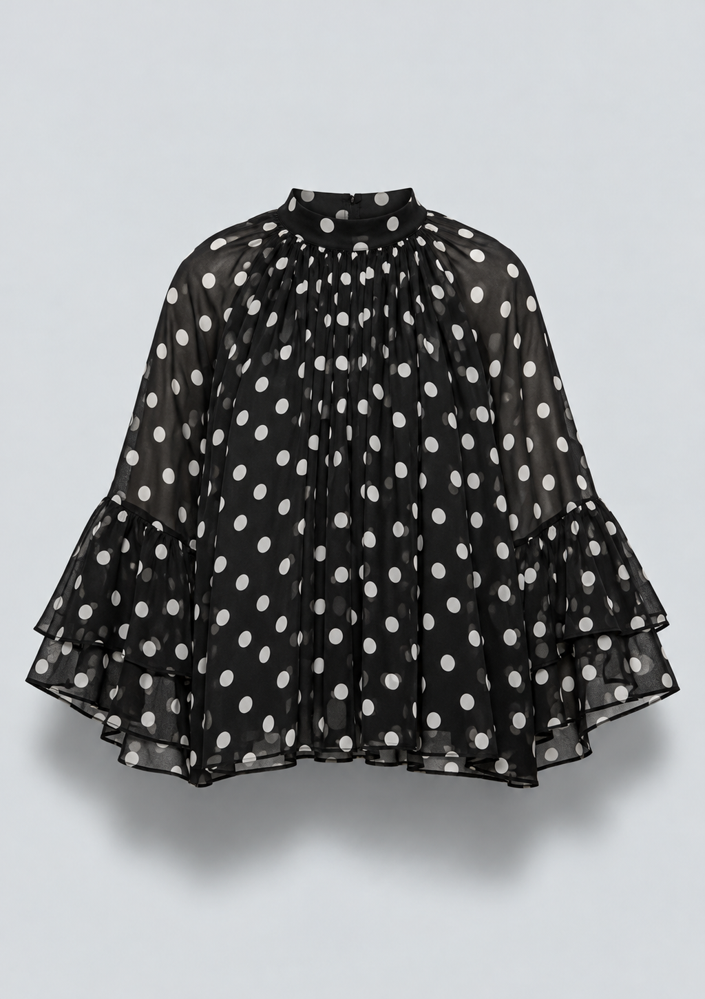BLOUSE AMPLE À POIS ET MANCHES À VOLANTS