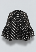 BLOUSE AMPLE À POIS ET MANCHES À VOLANTS