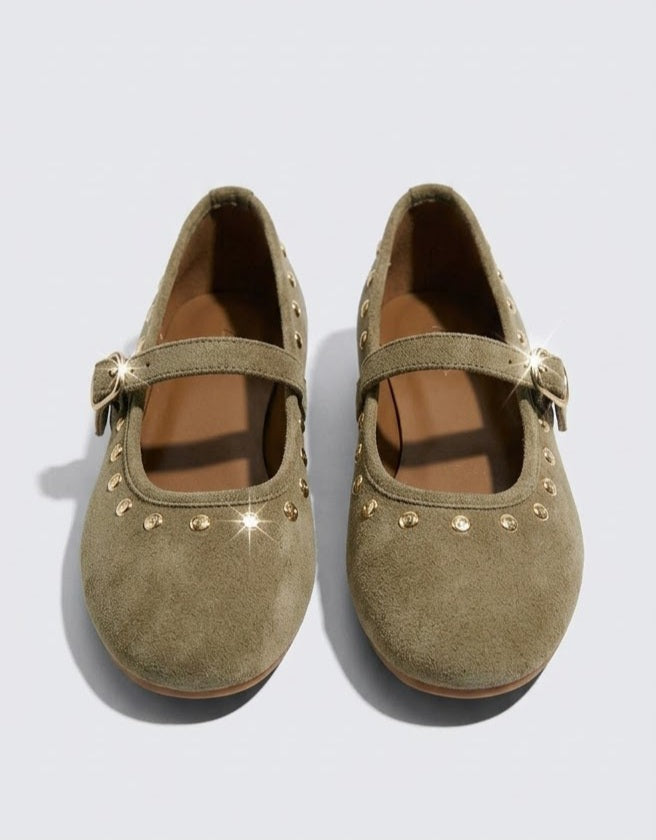 BALERINES EN CUIR SUÉDÉ À CLOUS