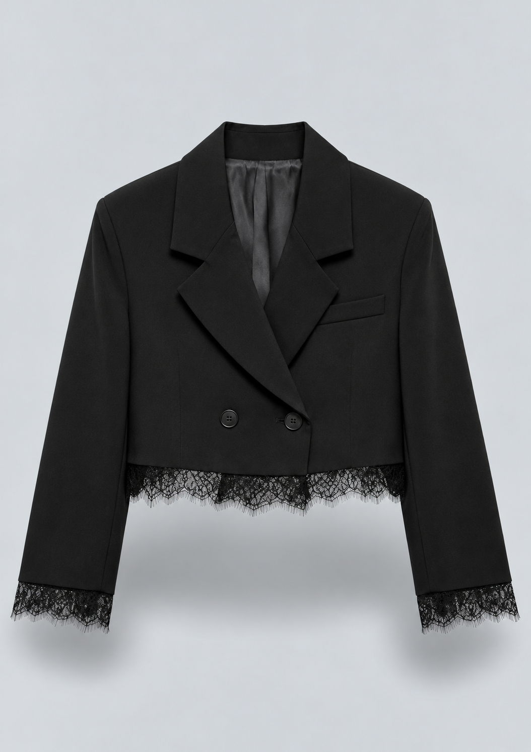 BLAZER COURT CROISÉ À FINITIONS EN DENTELLE