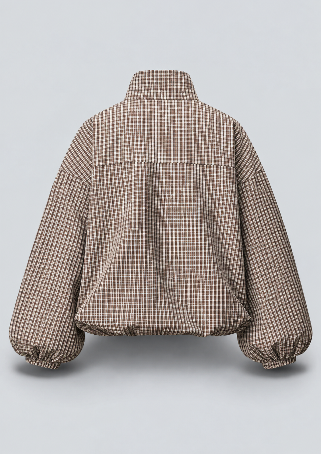VESTE COURTE À CARREAUX ET COL MONTANT