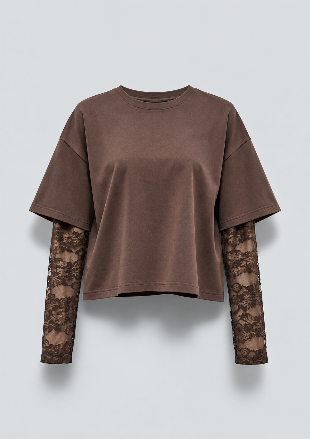 T-SHIRT BI-MATIÈRE À MANCHES EN DENTELLE (Copie)