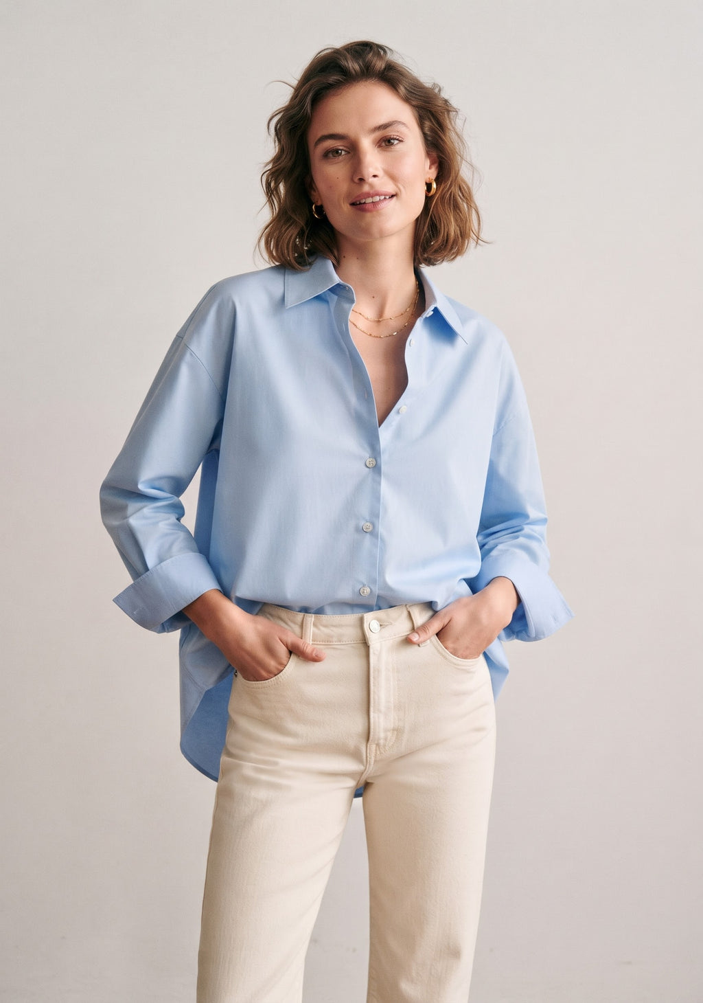 CHEMISE OVERSIZE EN COTON BLEU CLAIR