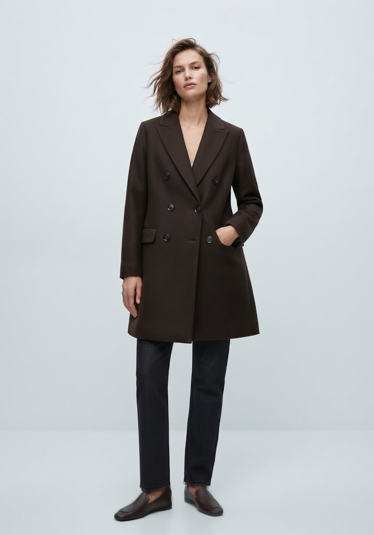 MANTEAU CROISÉ EN LAINE MÉLANGÉE À COL TAILLEUR
